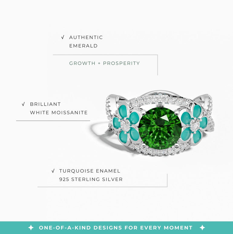 Intertwined Blooming Bud Ring - Emerald - Serene Western