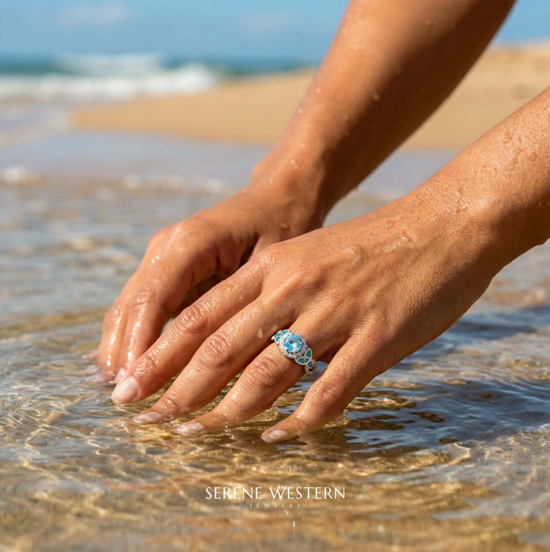 Interwoven Lucky Leaf Ring - Aquamarine - Serene Western