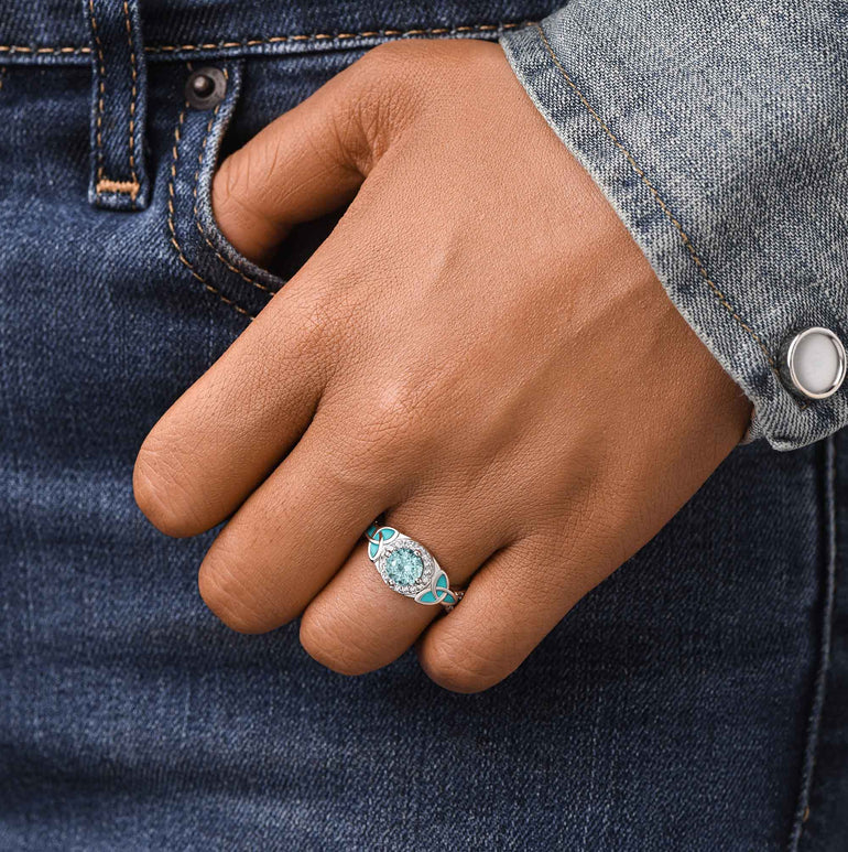 Interwoven Lucky Leaf Ring - Aquamarine - Serene Western