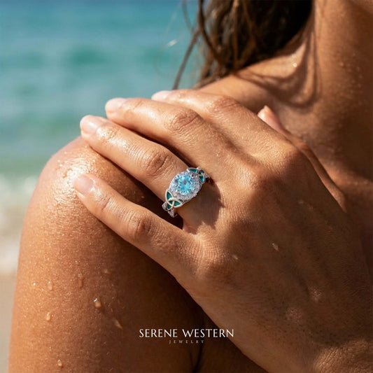 Interwoven Lucky Leaf Ring - Aquamarine - Serene Western