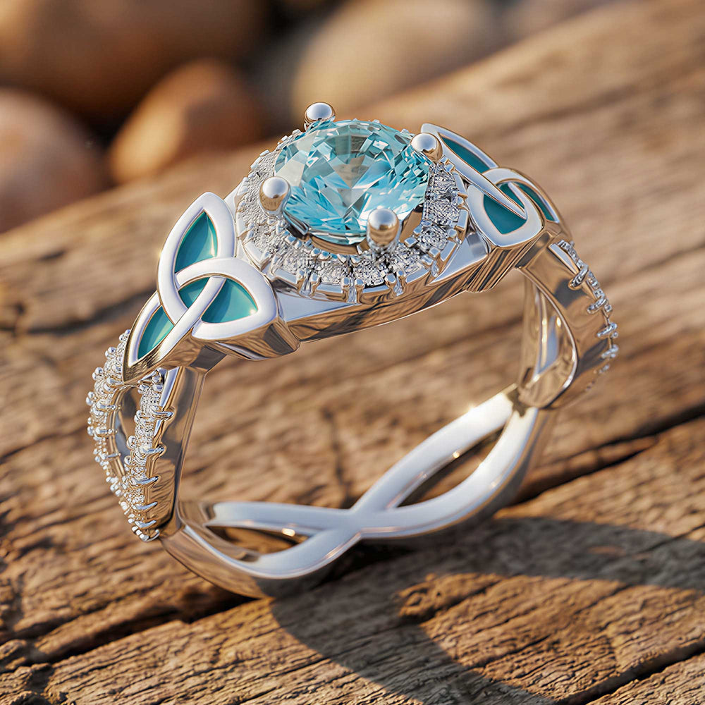 Interwoven Lucky Leaf Ring - Aquamarine - Serene Western