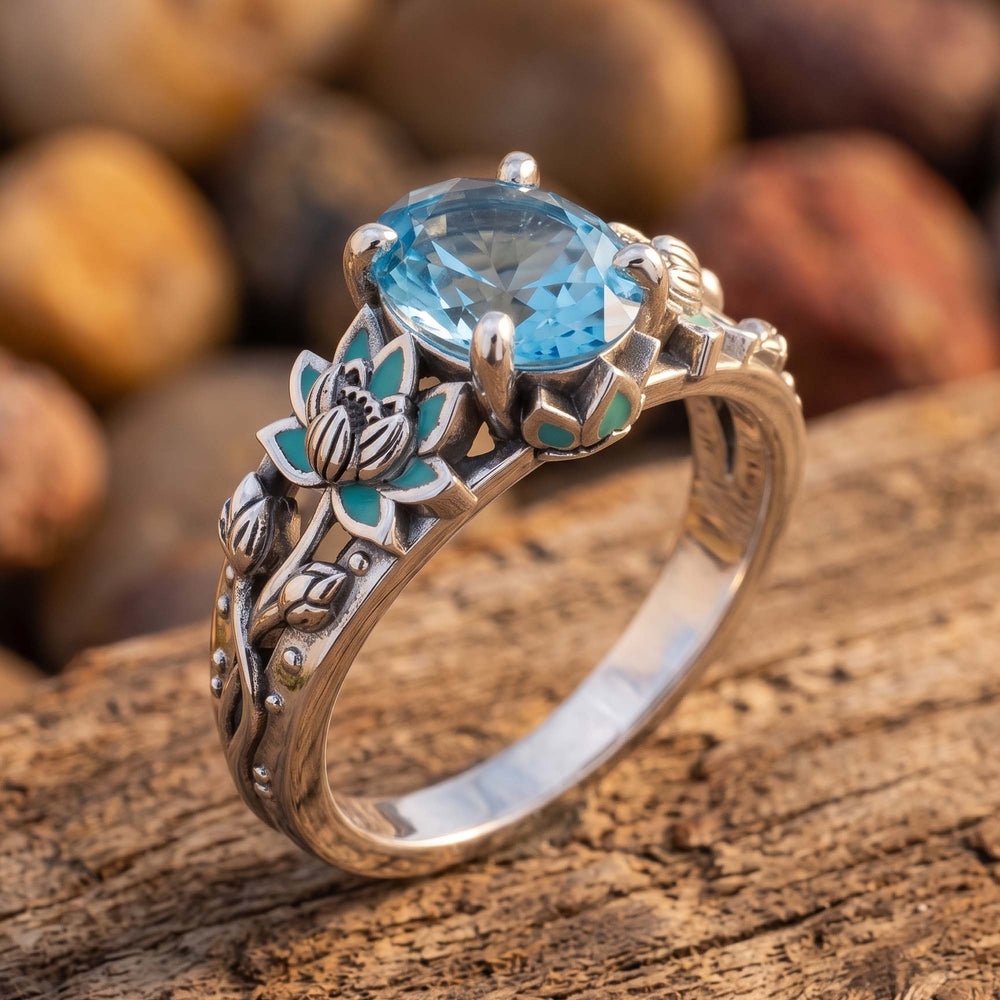 Lotus Haven Ring - Aquamarine - Serene Western