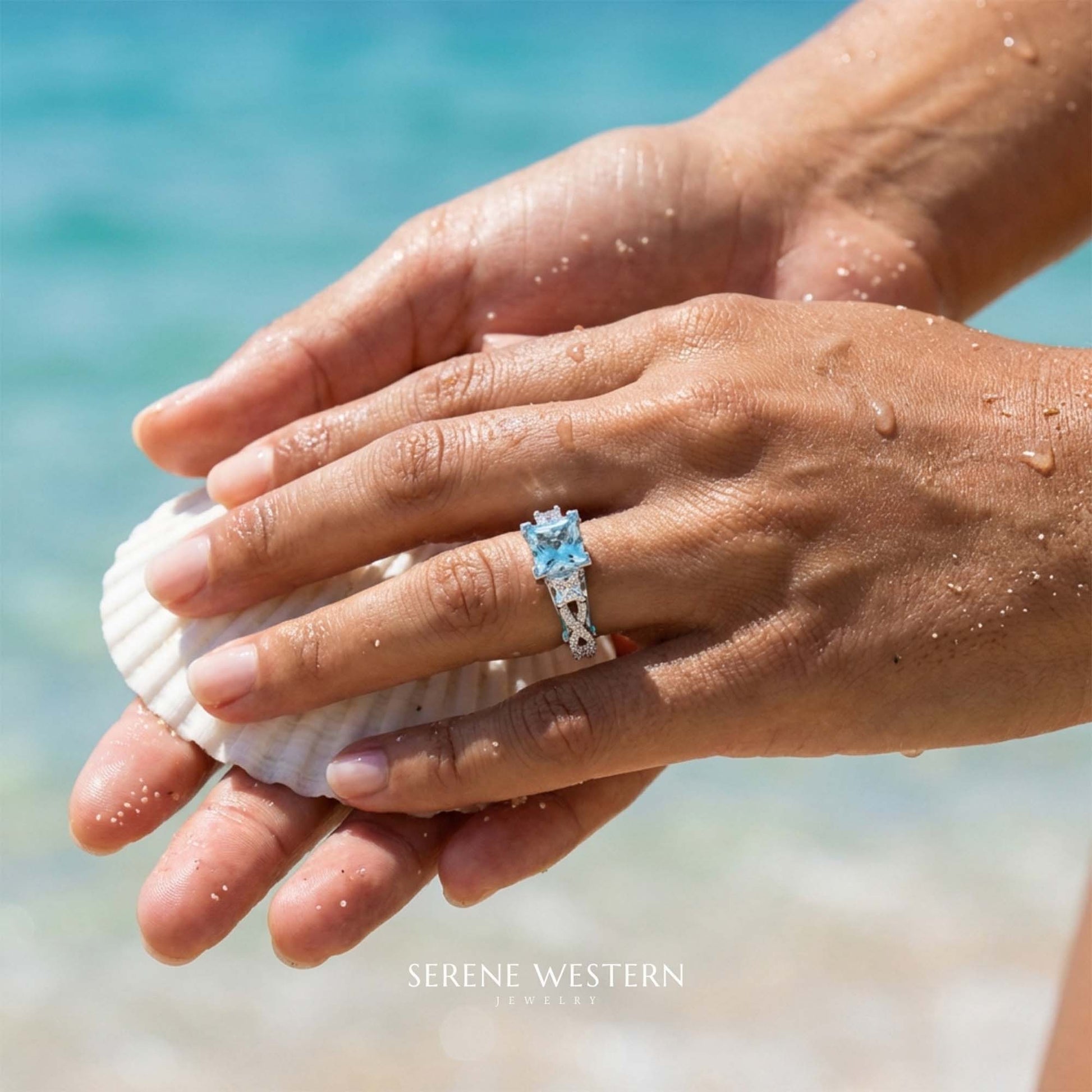 Love Rivet Ring - Aquamarine - Serene Western