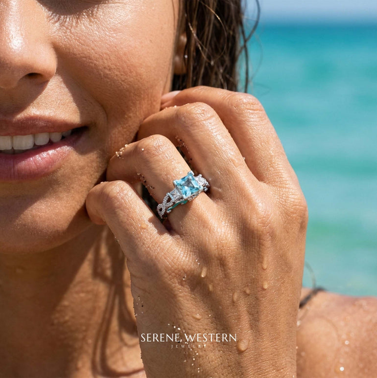 Love Rivet Ring - Aquamarine - Serene Western