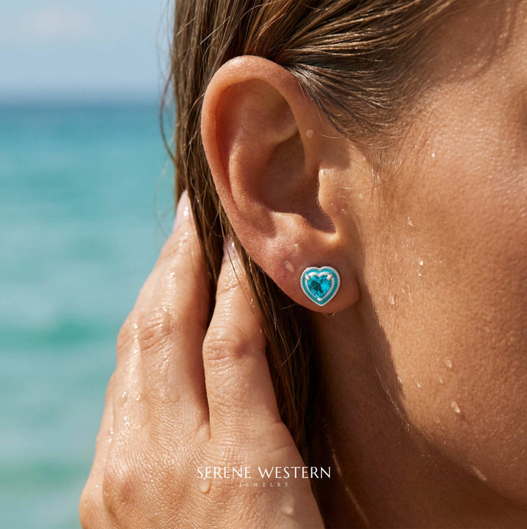 Loyal Heart Earrings - Aquamarine - Serene Western