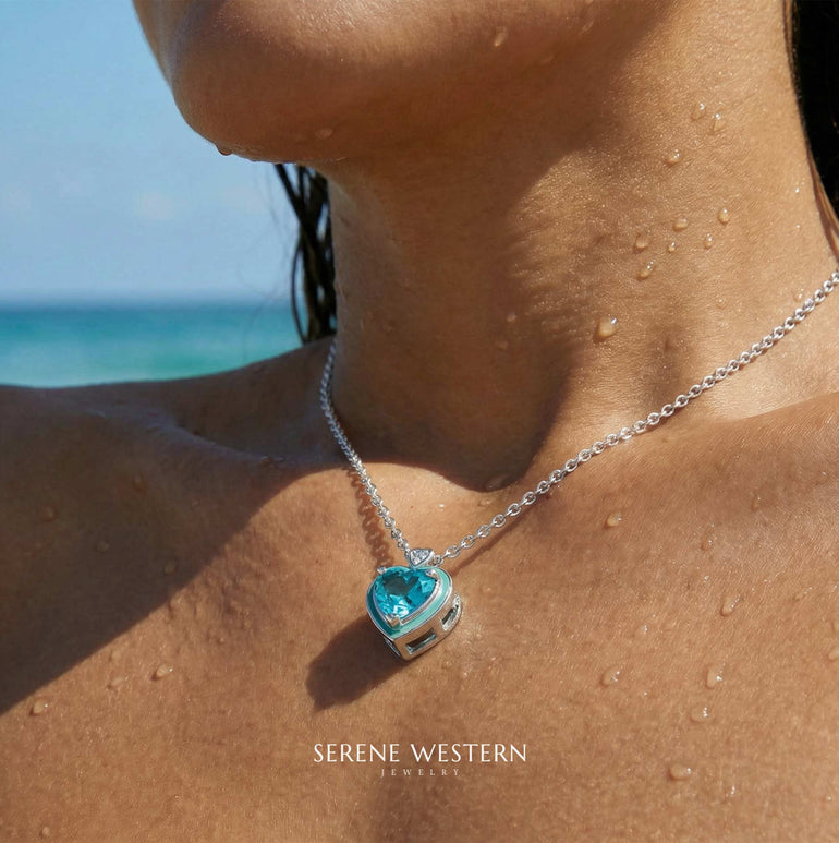 Loyal Heart Necklace - Aquamarine - Serene Western
