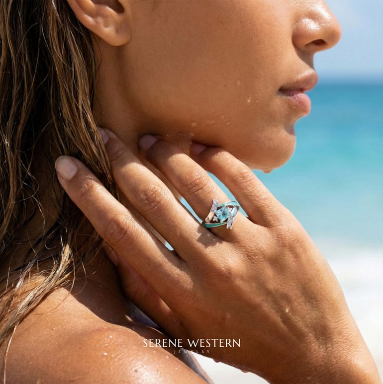 Milky Way Kiss Ring - Aquamarine - Serene Western