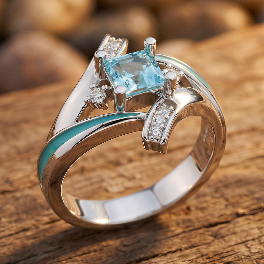Milky Way Kiss Ring - Aquamarine - Serene Western