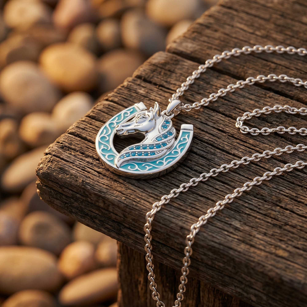 Mustang Horseshoe Necklace - Aquamarine - Serene Western