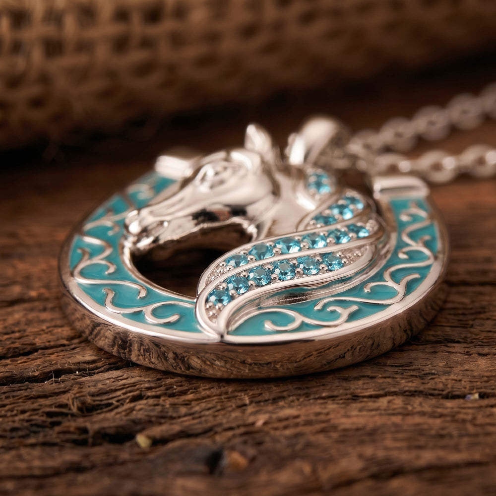 Mustang Horseshoe Necklace - Aquamarine - Serene Western