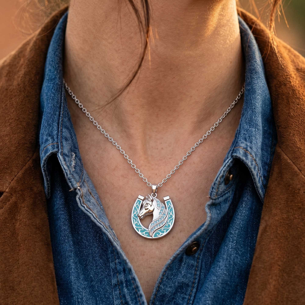 Mustang Horseshoe Necklace - Aquamarine - Serene Western