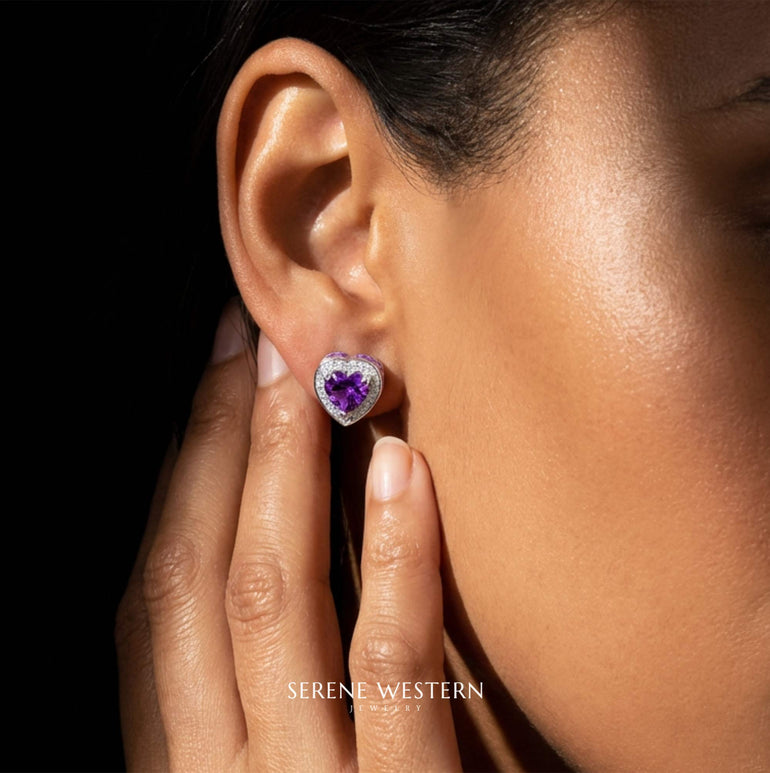 Ocean Heart Earrings - Amethyst - Serene Western