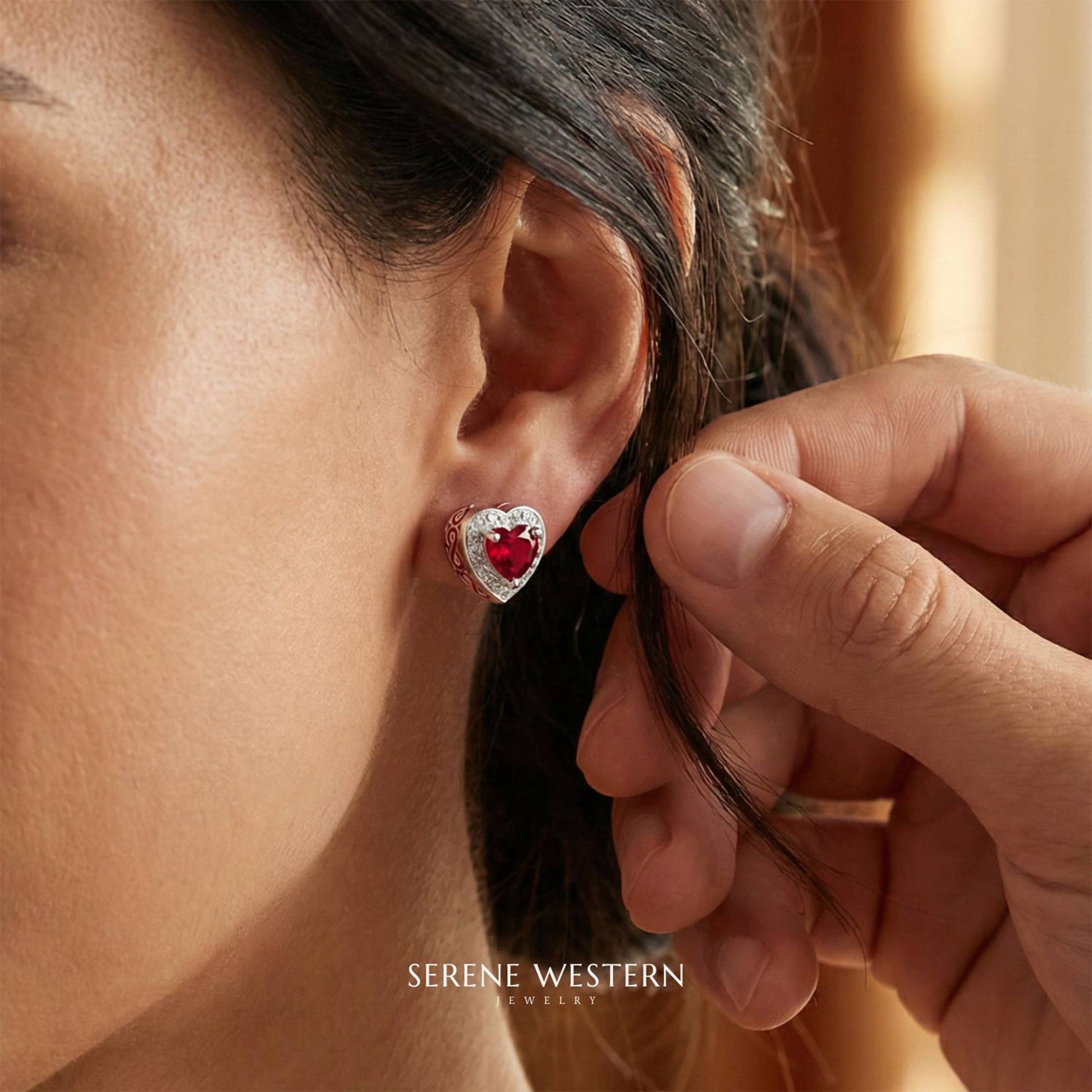 Ocean Heart Earrings - Ruby - Serene Western