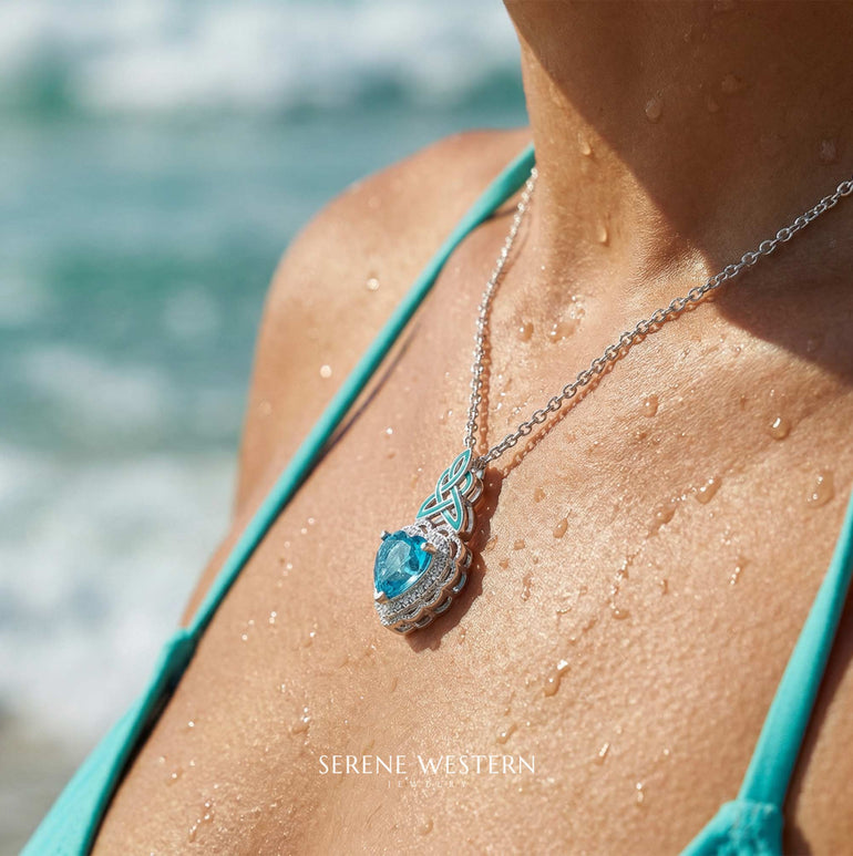 Ocean Heart Necklace - Aquamarine - Serene Western