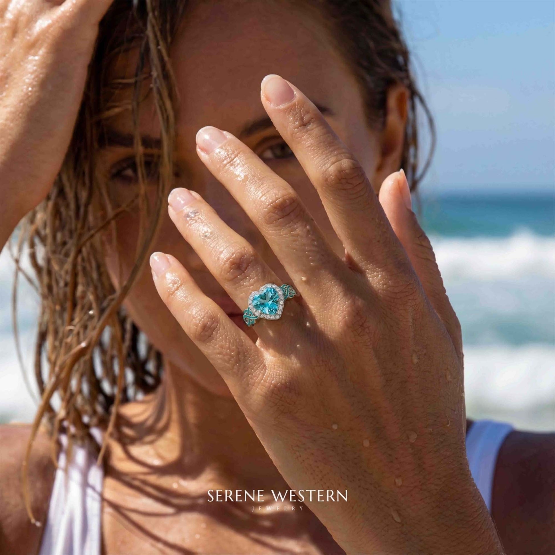 Ocean Heart Ring - Aquamarine - Serene Western