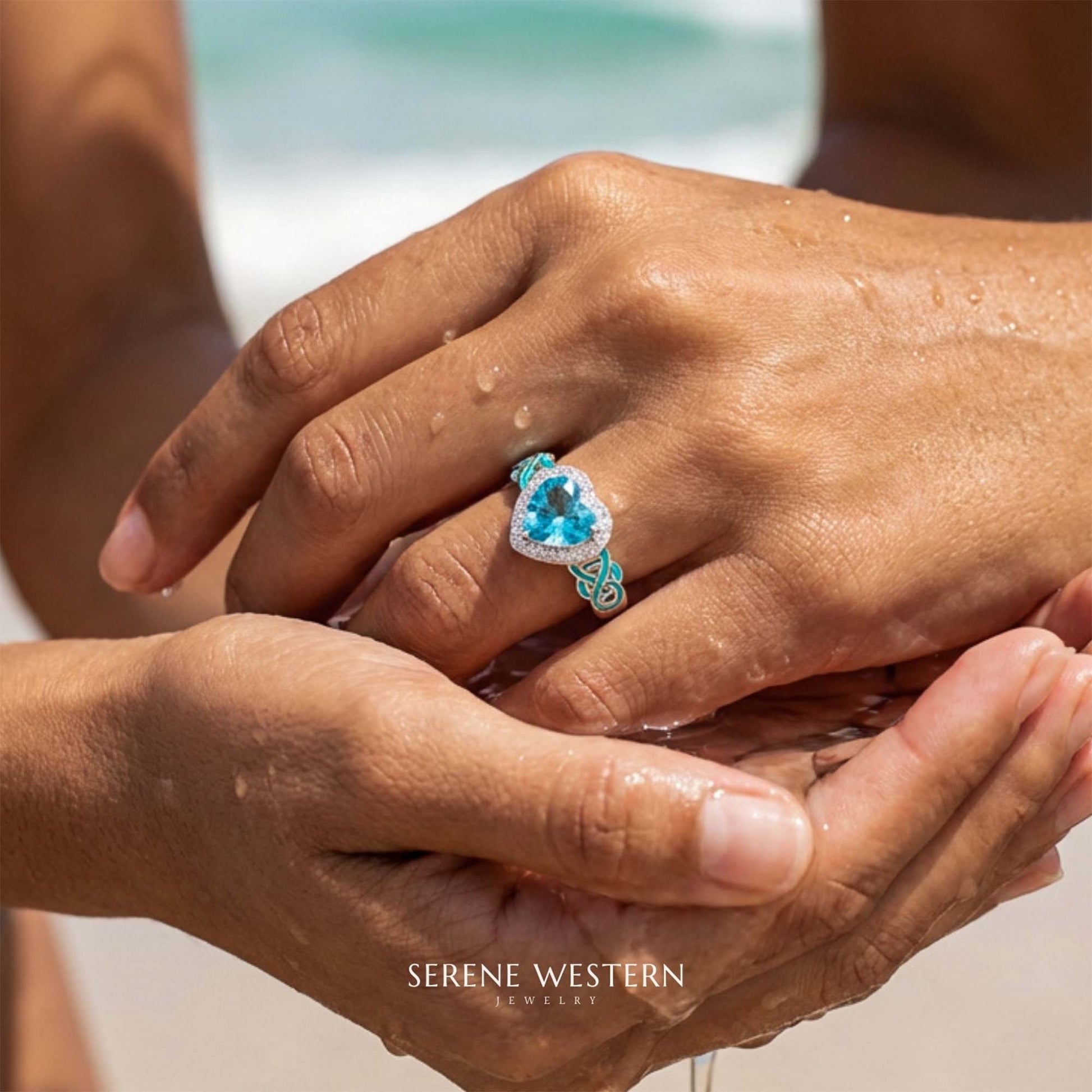 Ocean Heart Ring - Aquamarine - Serene Western