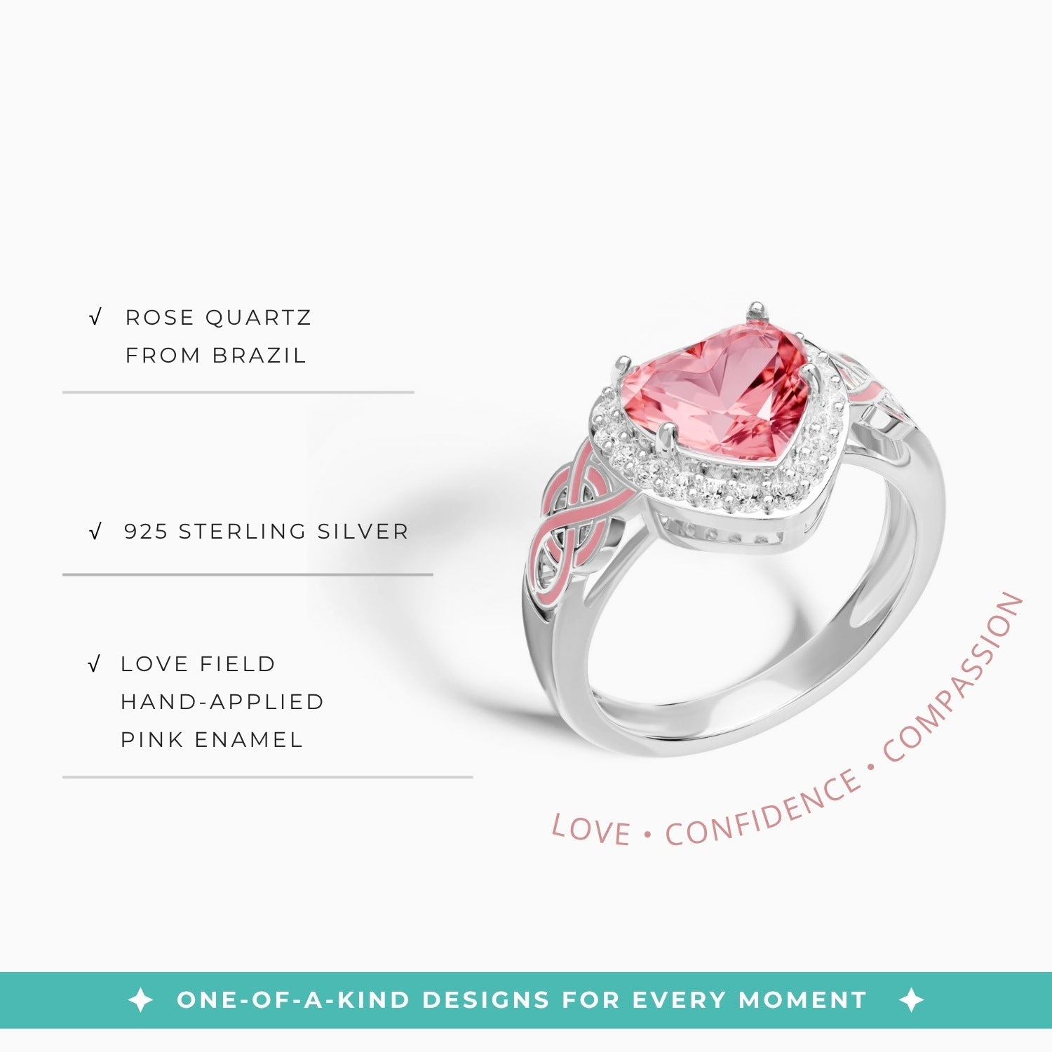 Ocean Heart Ring - Rose Quartz - Serene Western