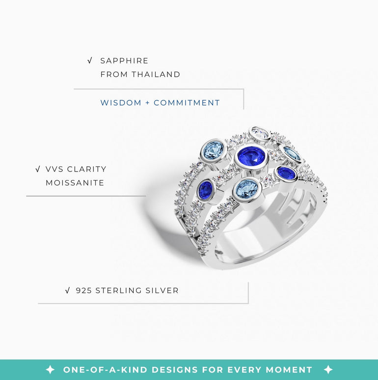 Ocean Symphony Ring - Sapphire ＆ Aquamarine - Serene Western