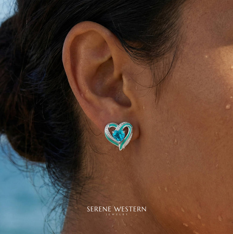 Passion Heart Earrings - Aquamarine - Serene Western