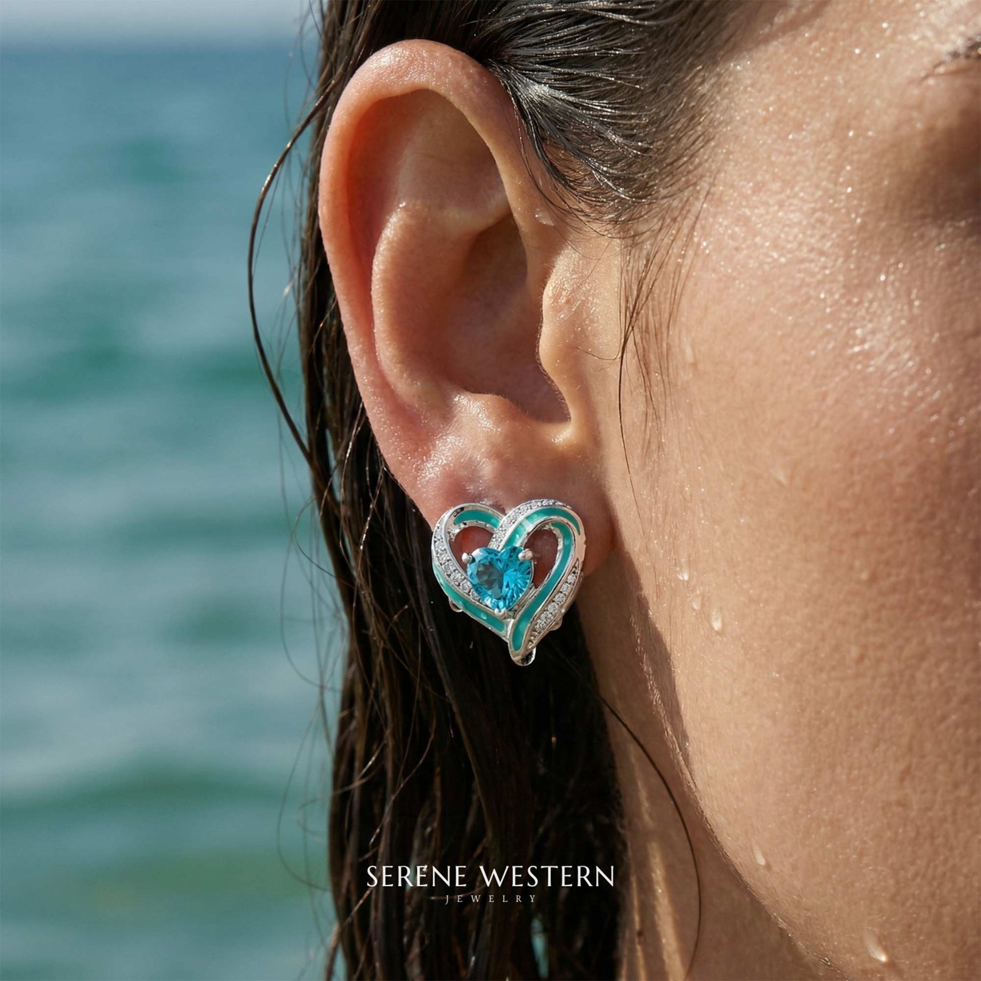 Passion Heart Earrings - Aquamarine - Serene Western