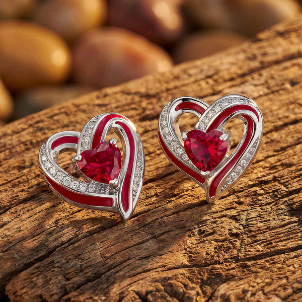 Passion Heart Earrings - Ruby
