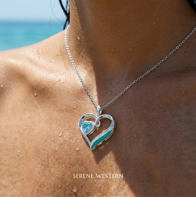 Passion Heart Necklace - Aquamarine - Serene Western