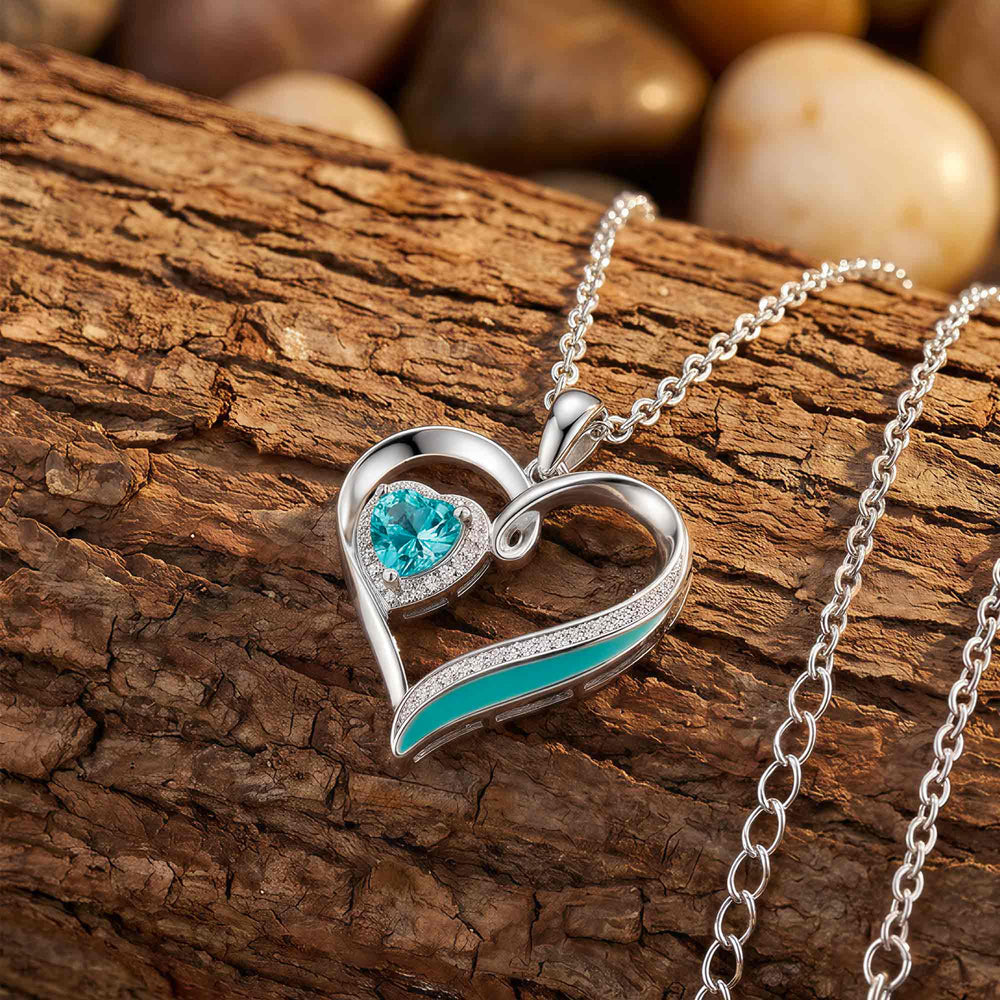 Passion Heart Necklace - Aquamarine - Serene Western