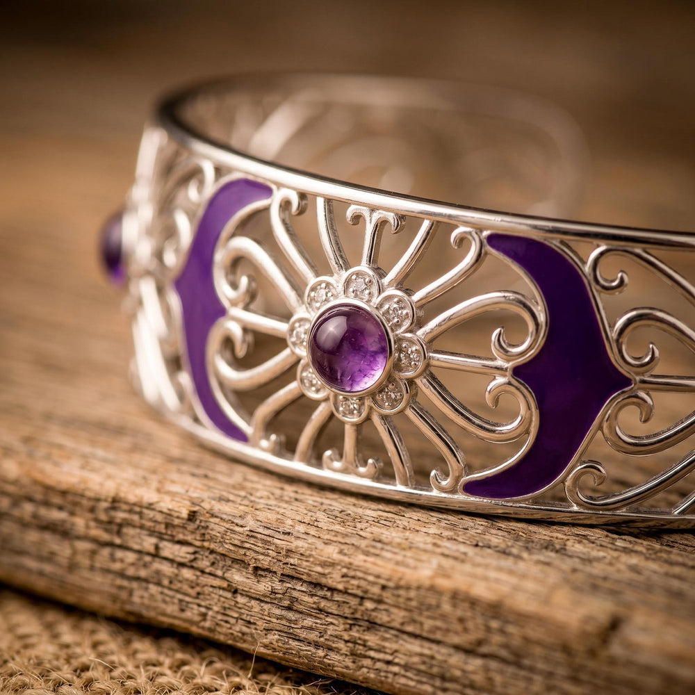Prairie Flower Cuff Bracelet - Amethyst - Serene Western