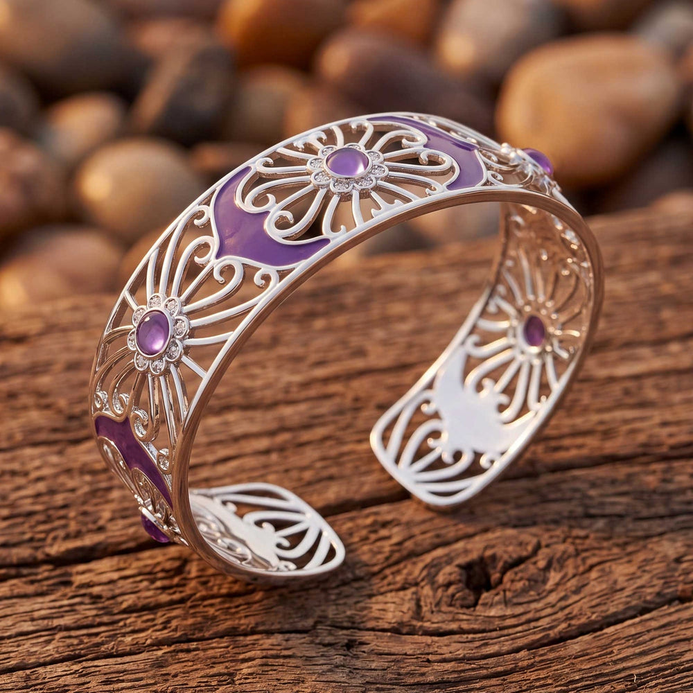 Prairie Flower Cuff Bracelet - Amethyst - Serene Western