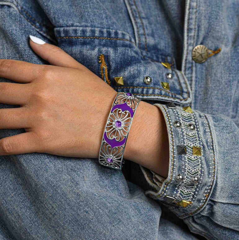 Prairie Flower Cuff Bracelet - Amethyst - Purple - Serene Western