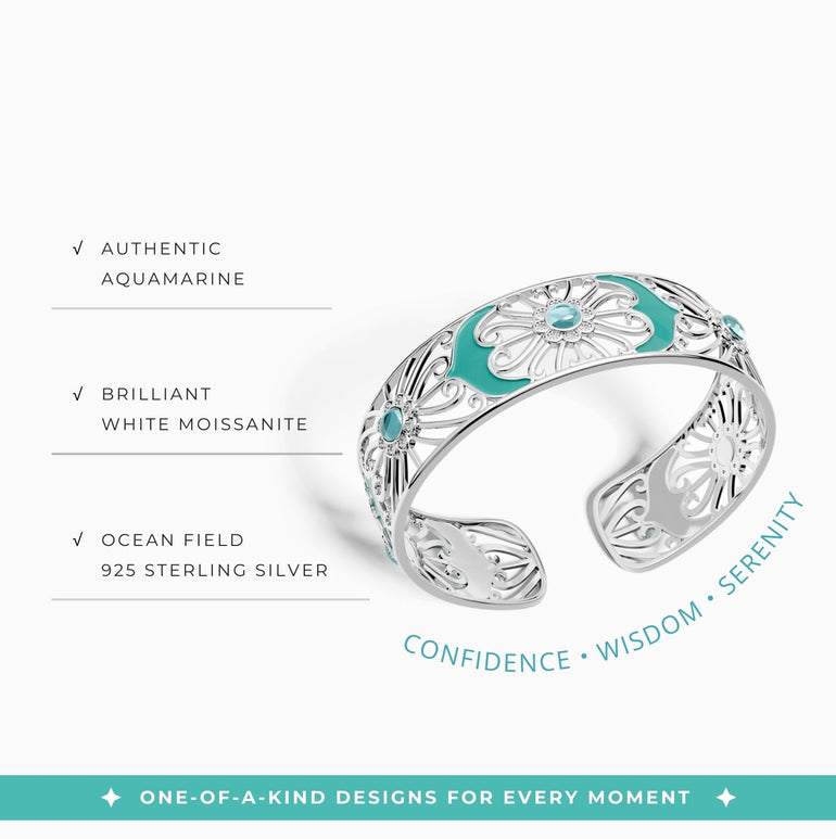 Prairie Flower Cuff Bracelet - Aquamarine - Serene Western