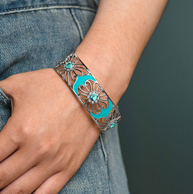 Prairie Flower Cuff Bracelet - Aquamarine - Serene Western