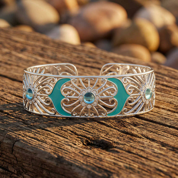 Prairie Flower Cuff Bracelet - Aquamarine