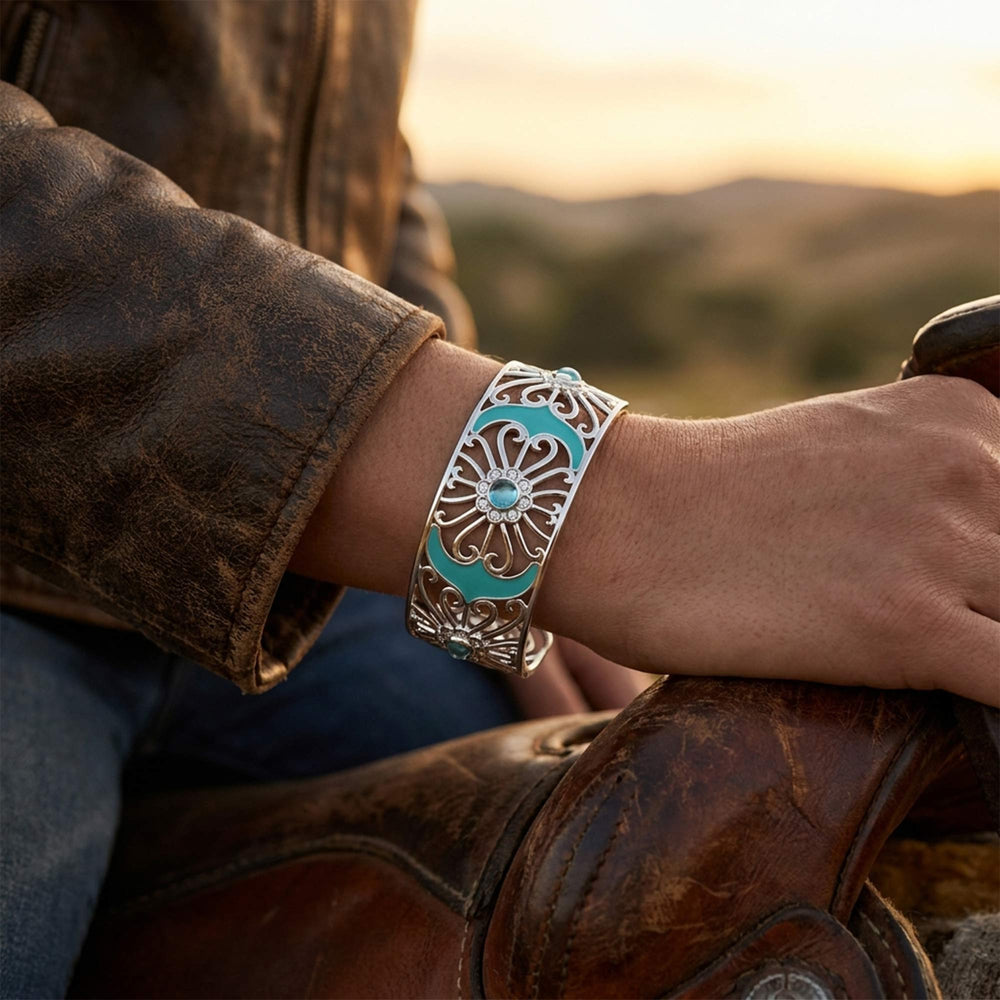 Prairie Flower Cuff Bracelet - Aquamarine - Serene Western