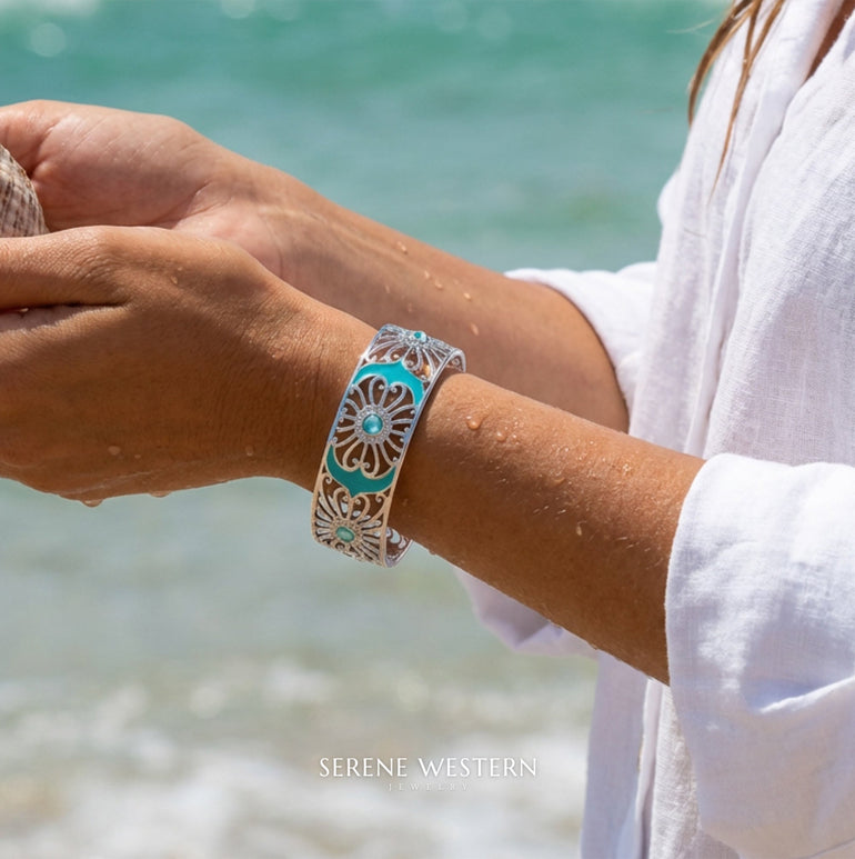 Prairie Flower Cuff Bracelet - Aquamarine - Serene Western