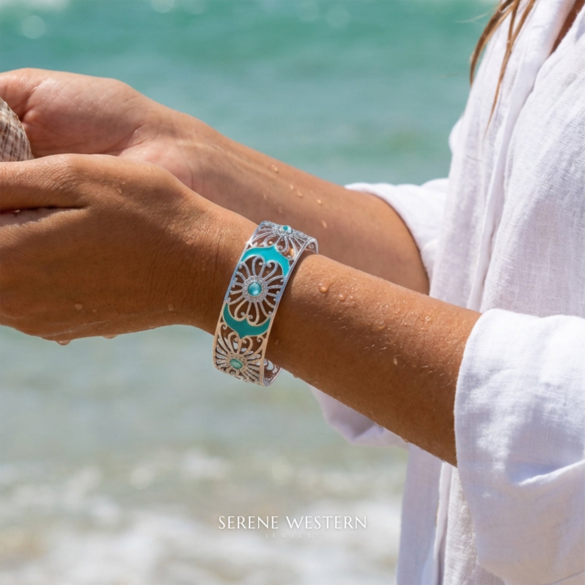 Prairie Flower Cuff Bracelet - Aquamarine - Serene Western