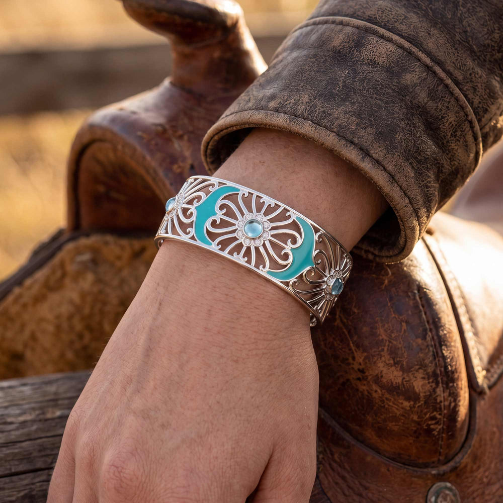 Prairie Flower Cuff Bracelet - Aquamarine - Serene Western