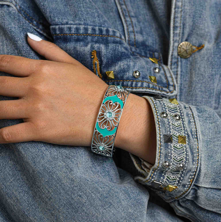 Prairie Flower Cuff Bracelet - Aquamarine - Serene Western