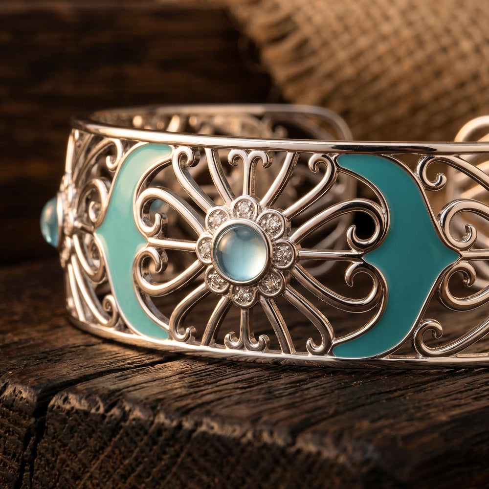 Prairie Flower Cuff Bracelet - Aquamarine - Serene Western