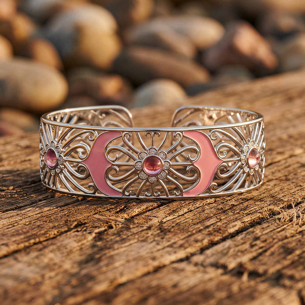 Prairie Flower Cuff Bracelet - Rose Quartz