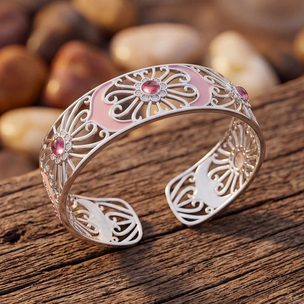 Prairie Flower Cuff Bracelet - Rose Quartz - Serene Western