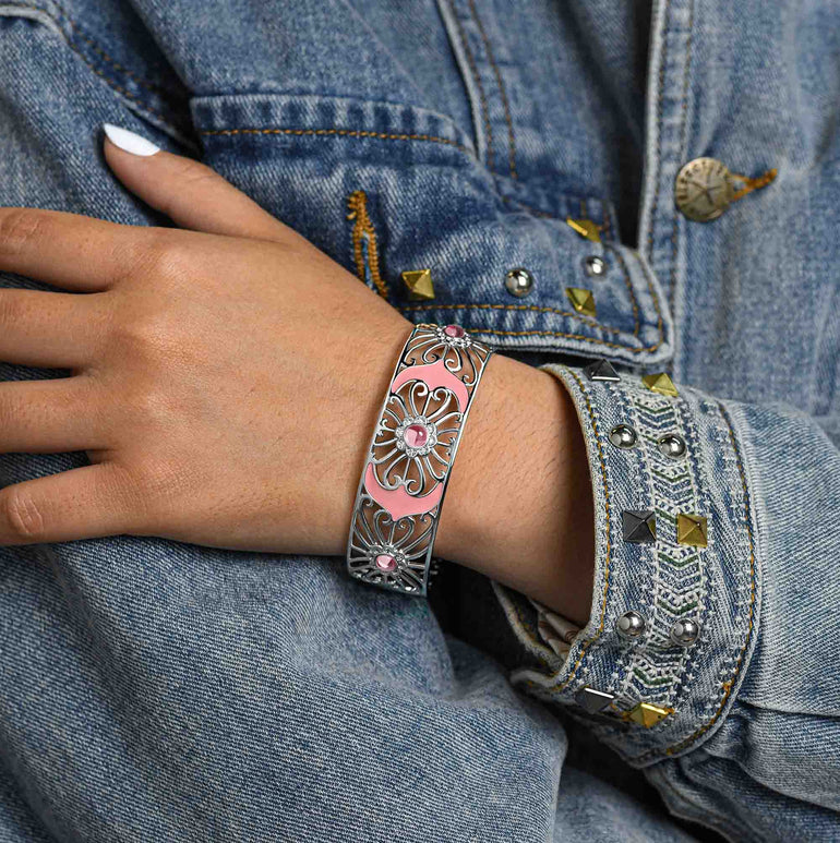 Prairie Flower Cuff Bracelet - RoseQuartz - Pink - Serene Western