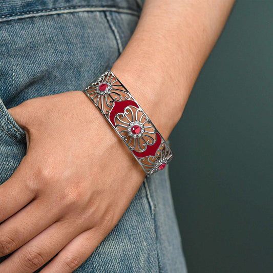 Prairie Flower Cuff Bracelet - Ruby - Serene Western
