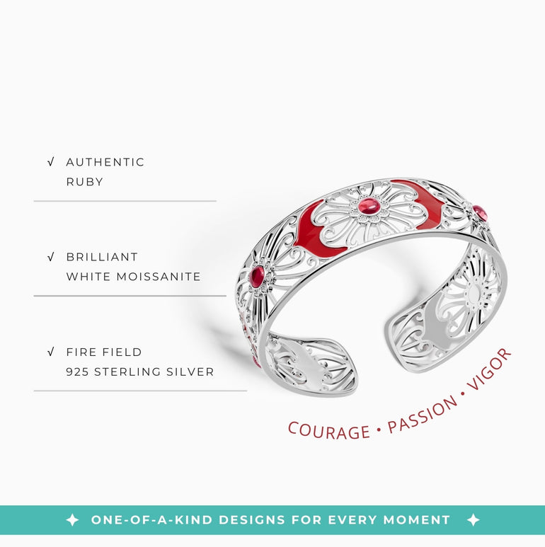 Prairie Flower Cuff Bracelet - Ruby - Serene Western