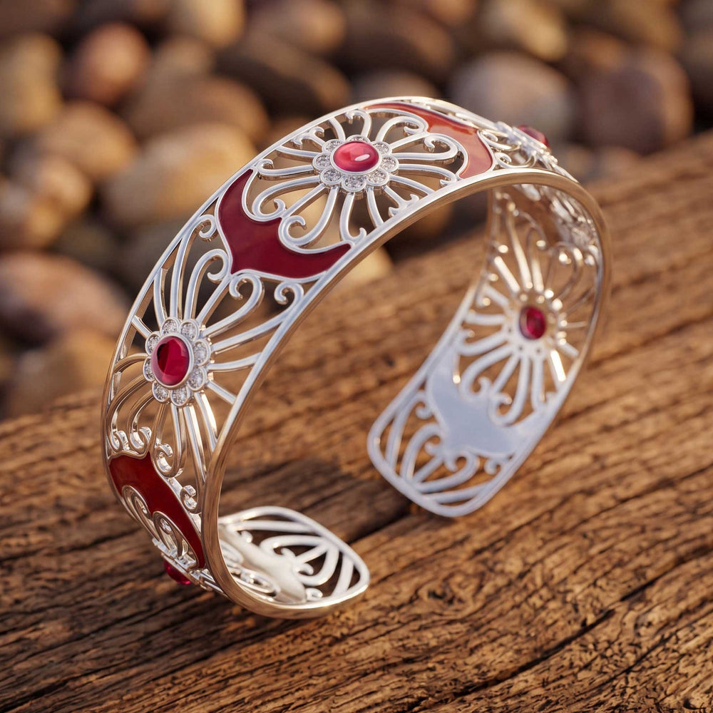 Prairie Flower Cuff Bracelet - Ruby - Serene Western
