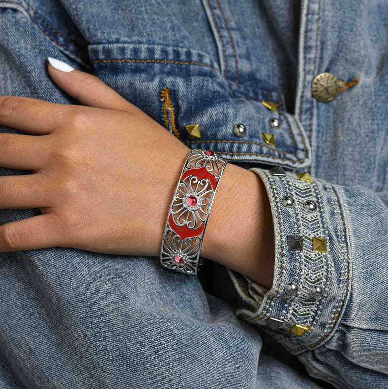 Prairie Flower Cuff Bracelet - Ruby - Serene Western