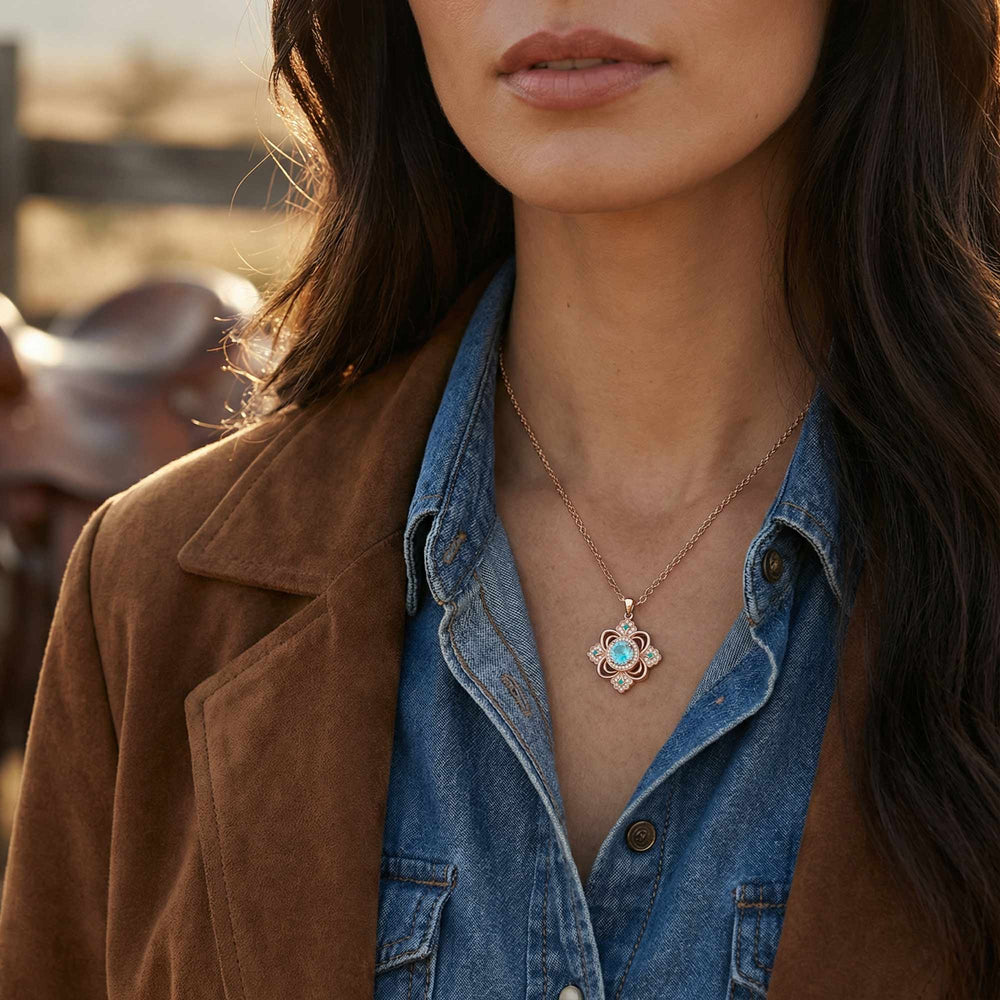 Prairie Insignia Necklace - Aquamarine - Serene Western