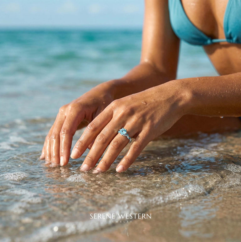 Promise Rose Ring - Aquamarine - Serene Western