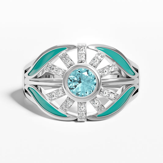 Radiant Sunburst Ring - Aquamarine - Serene Western
