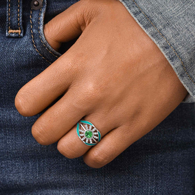 Radiant Sunburst Ring - Emerald - Serene Western
